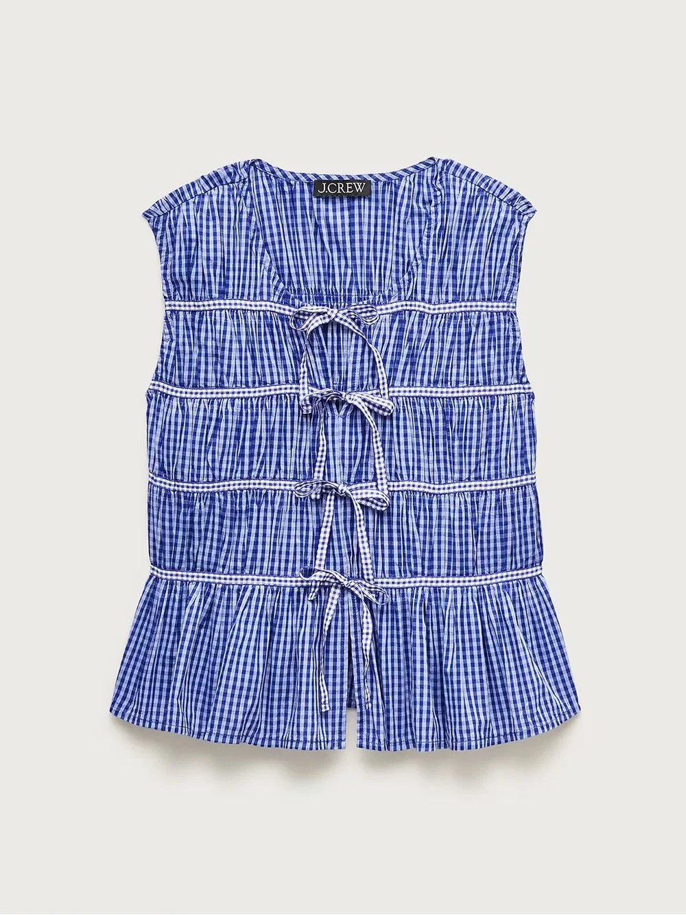 J Crew Tie-front top in gingham